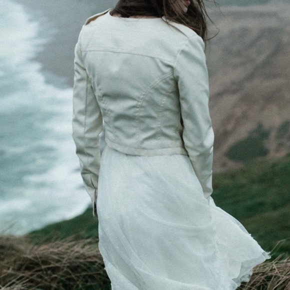 Cropped Ivory Leather Jacket - Perfect for a Wedding Ensemble! - Picture 8 of 9